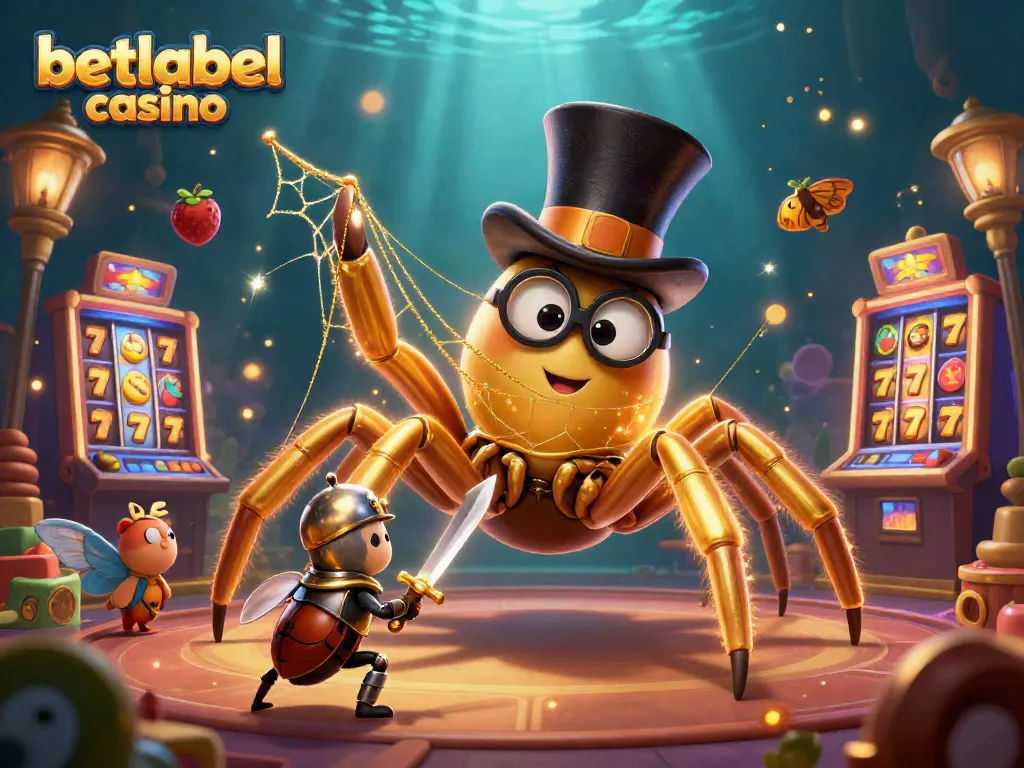 Engage in thrilling gameplay at betlabel casino with a vibrant 3D scene featuring a golden tarantula and beetle knight.